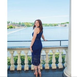 Two sisters the label navy knit midi dress